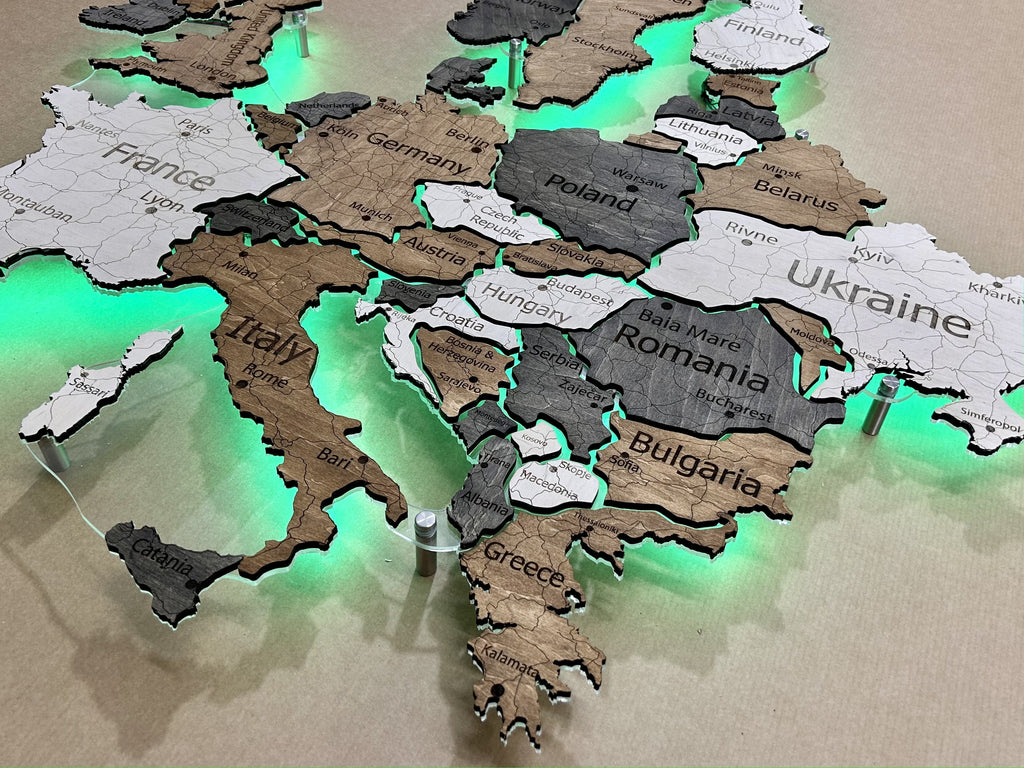 Europe LED RGB map on acrylic glass with backlighting between countries color Wander — buy | FACTURA