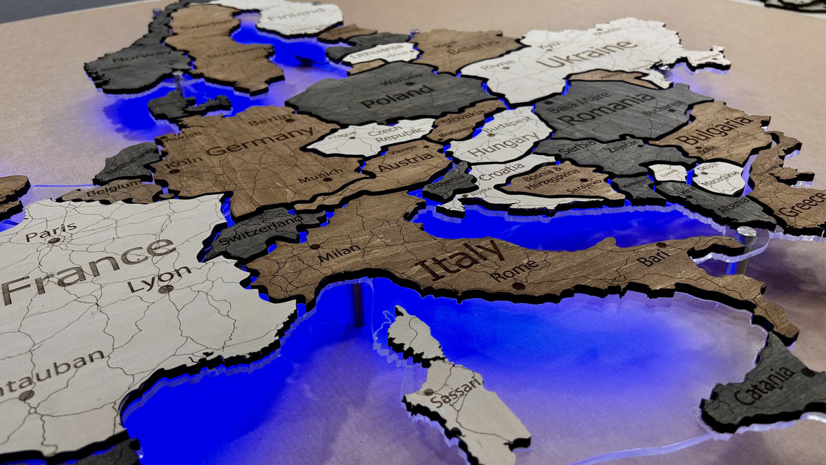 Europe LED RGB map on acrylic glass with backlighting between countries color Wander — buy | FACTURA
