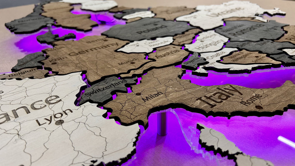 Europe LED RGB map on acrylic glass with backlighting between countries color Wander — buy | FACTURA