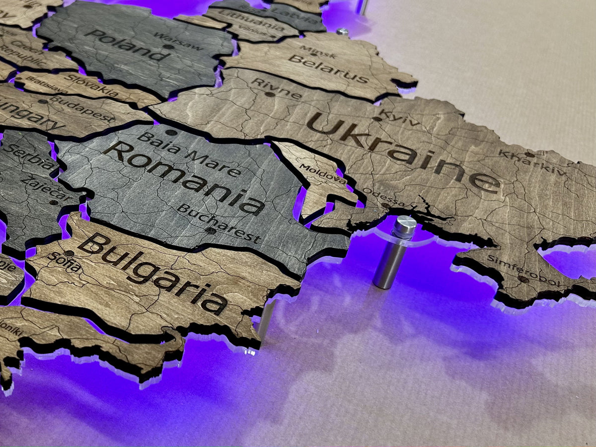 Europe LED RGB map on acrylic glass with backlighting between countries color Dark Tree — buy | FACTURA