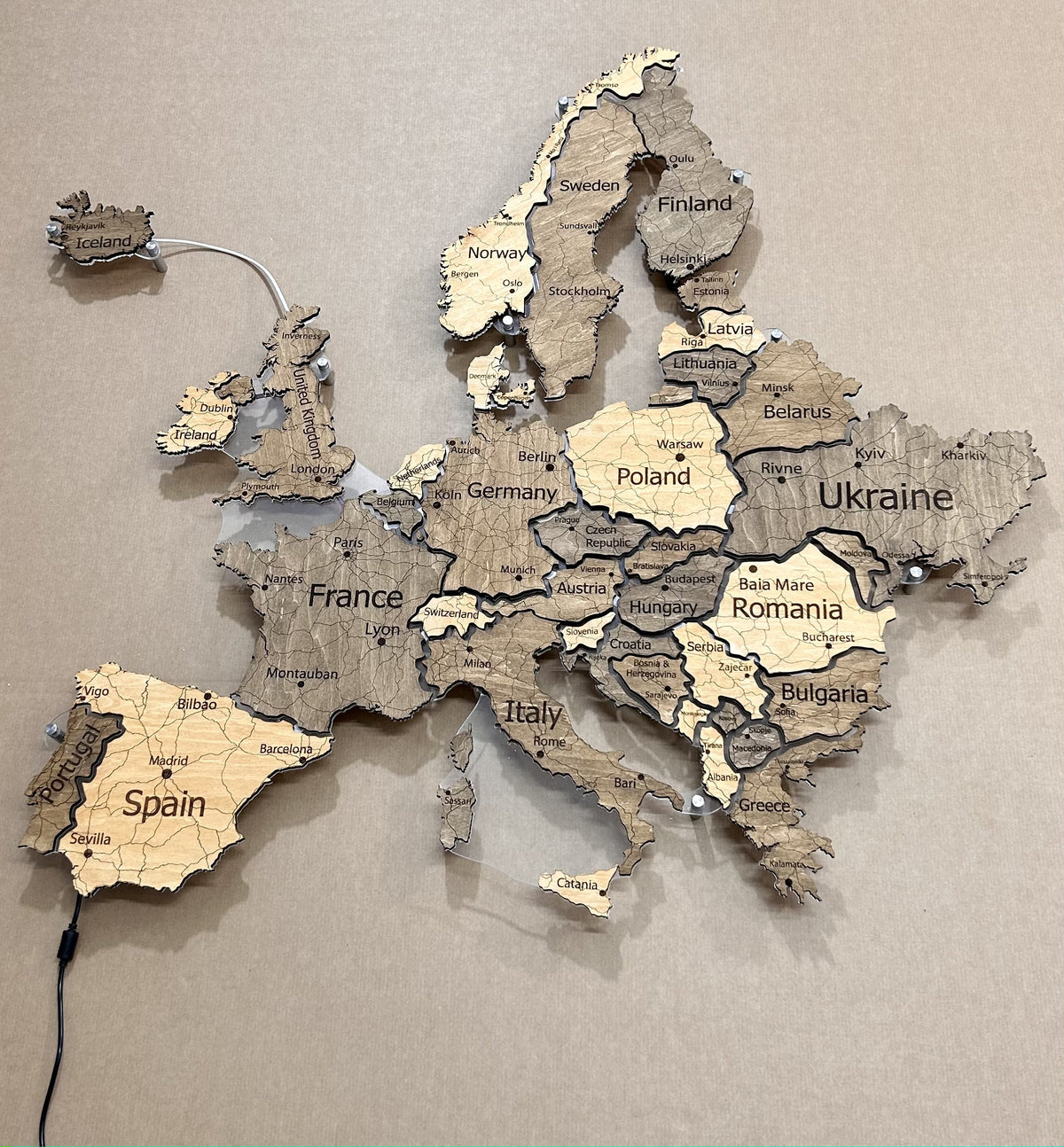 Europe LED map on acrylic glass with backlighting between countries color Nobel — buy | FACTURA