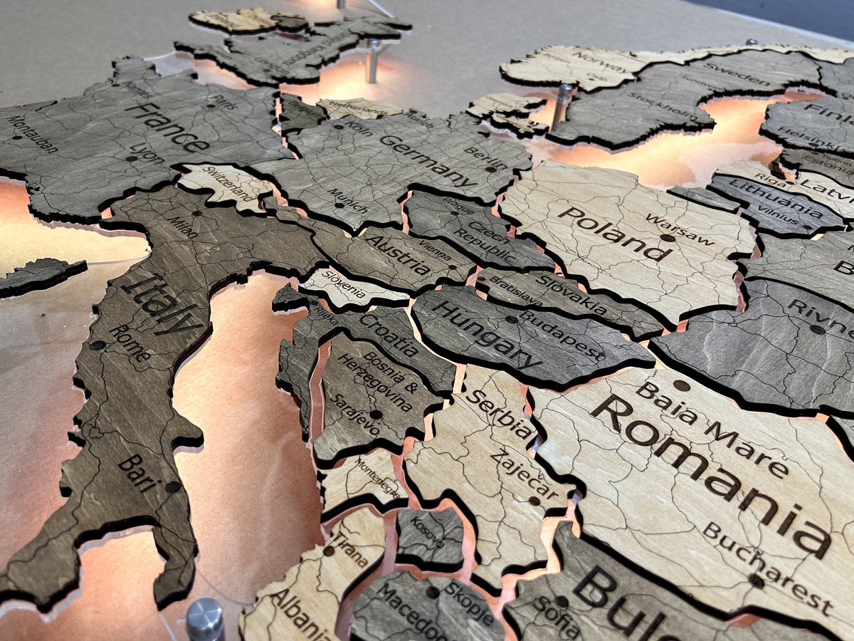 Europe LED map on acrylic glass with backlighting between countries color Nobel — buy | FACTURA