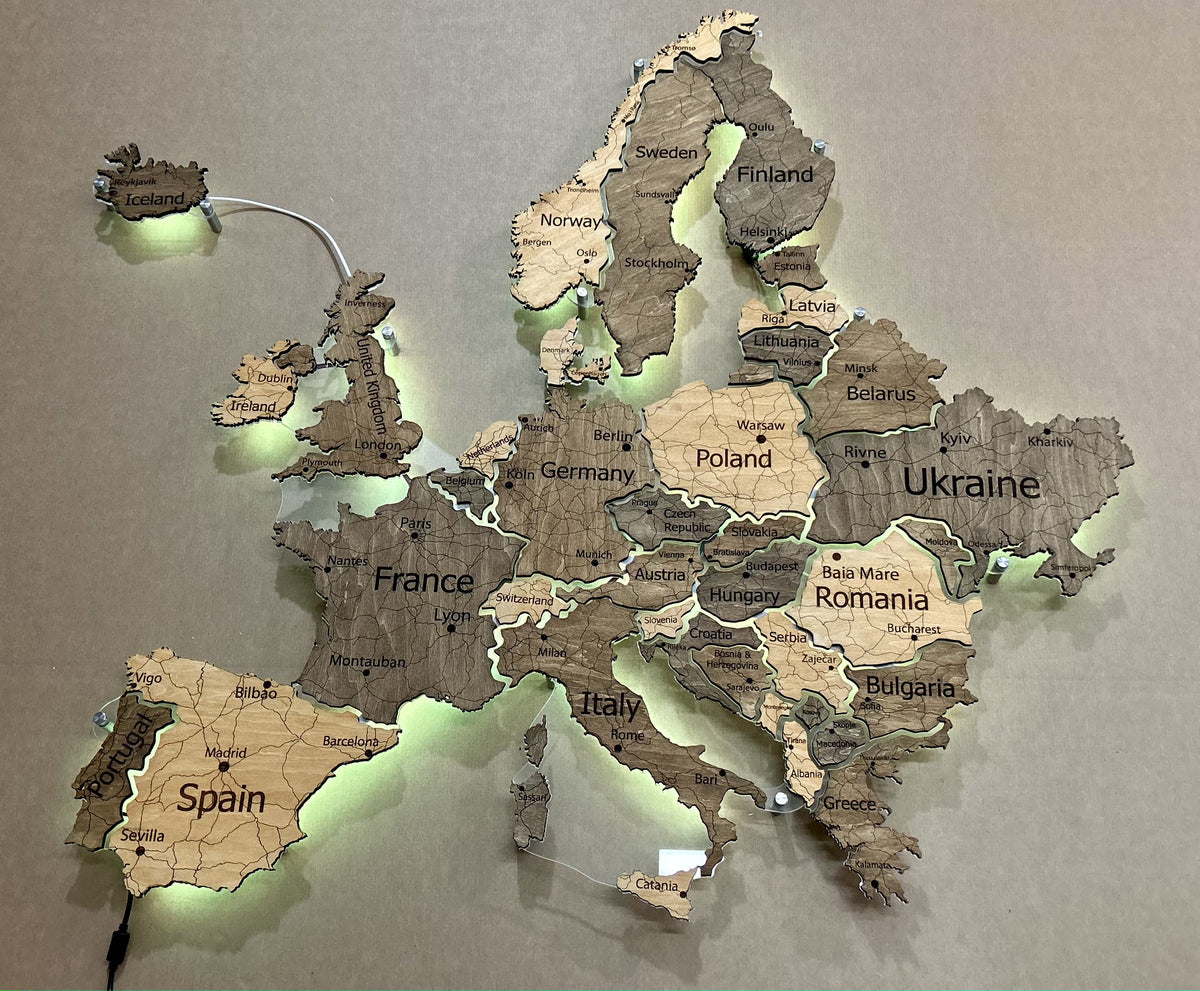 Europe LED RGB map on acrylic glass with backlighting between countries color Nobel — buy | FACTURA