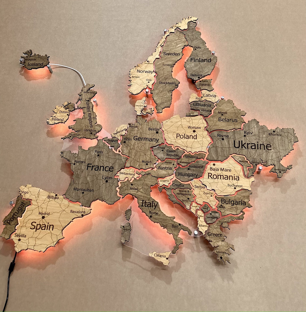 Europe LED RGB map on acrylic glass with backlighting between countries color Nobel — buy | FACTURA