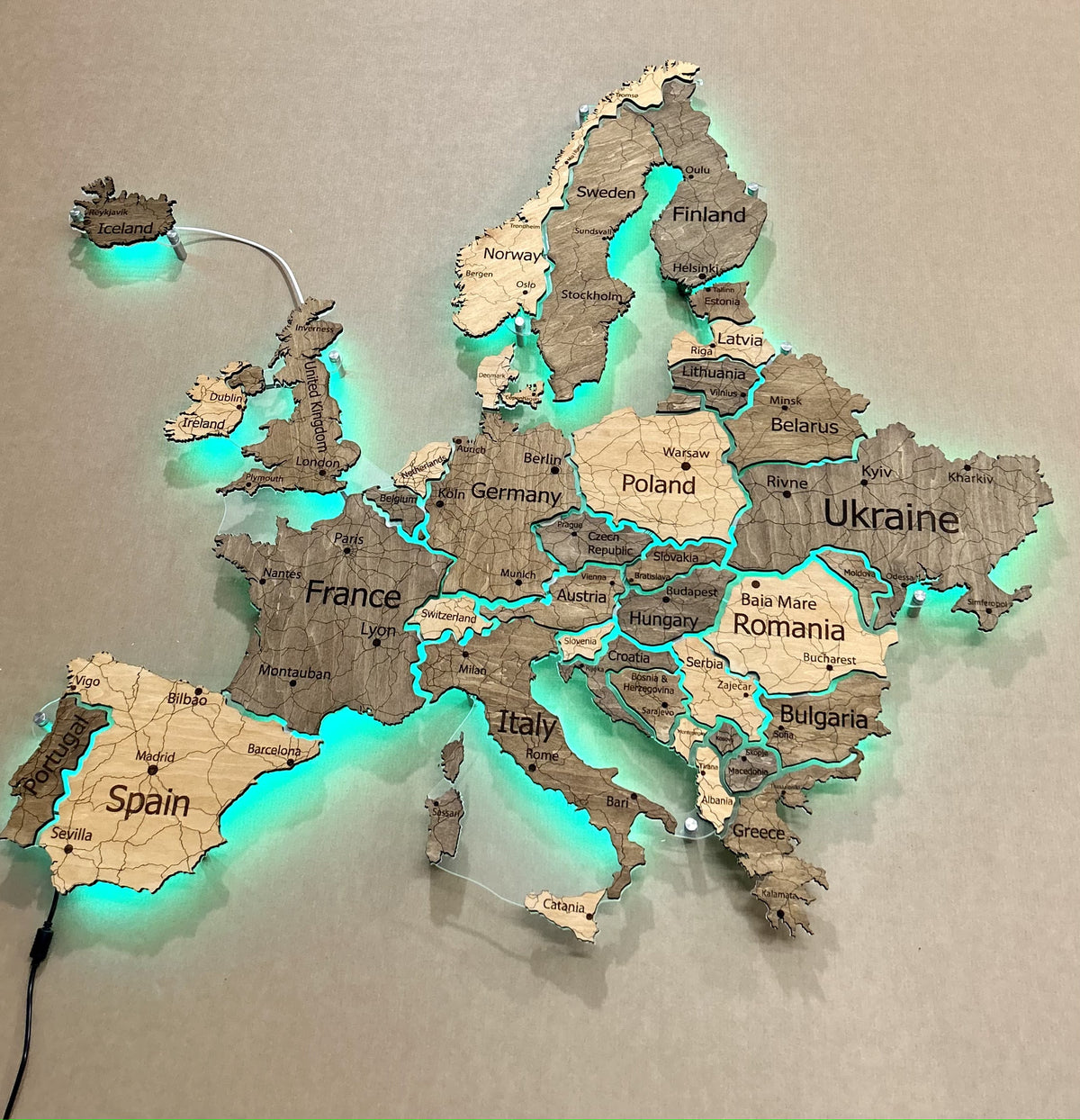 Europe LED RGB map on acrylic glass with backlighting between countries color Nobel — buy | FACTURA