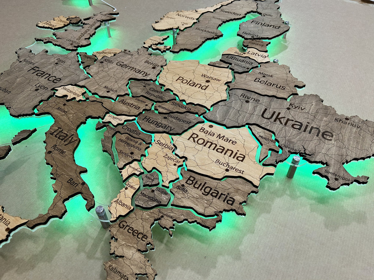 Europe LED RGB map on acrylic glass with backlighting between countries color Nobel — buy | FACTURA