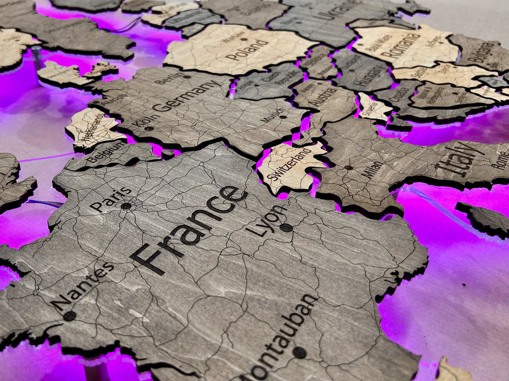 Europe LED RGB map on acrylic glass with backlighting between countries color Nobel — buy | FACTURA