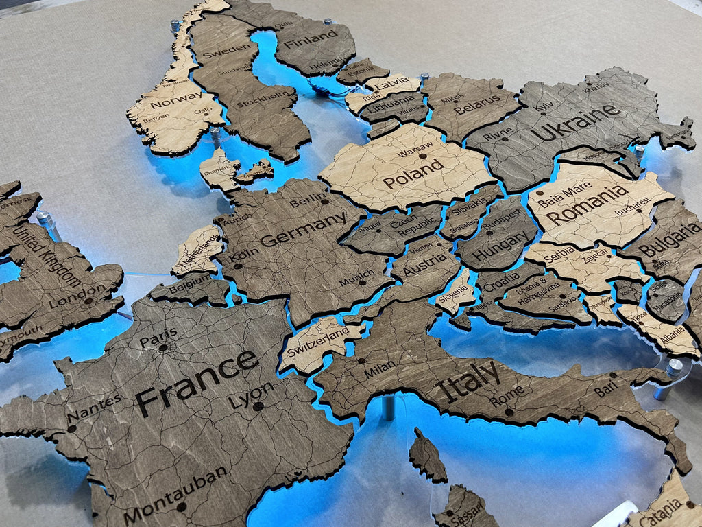 Europe LED RGB map on acrylic glass with backlighting between countries color Nobel — buy | FACTURA