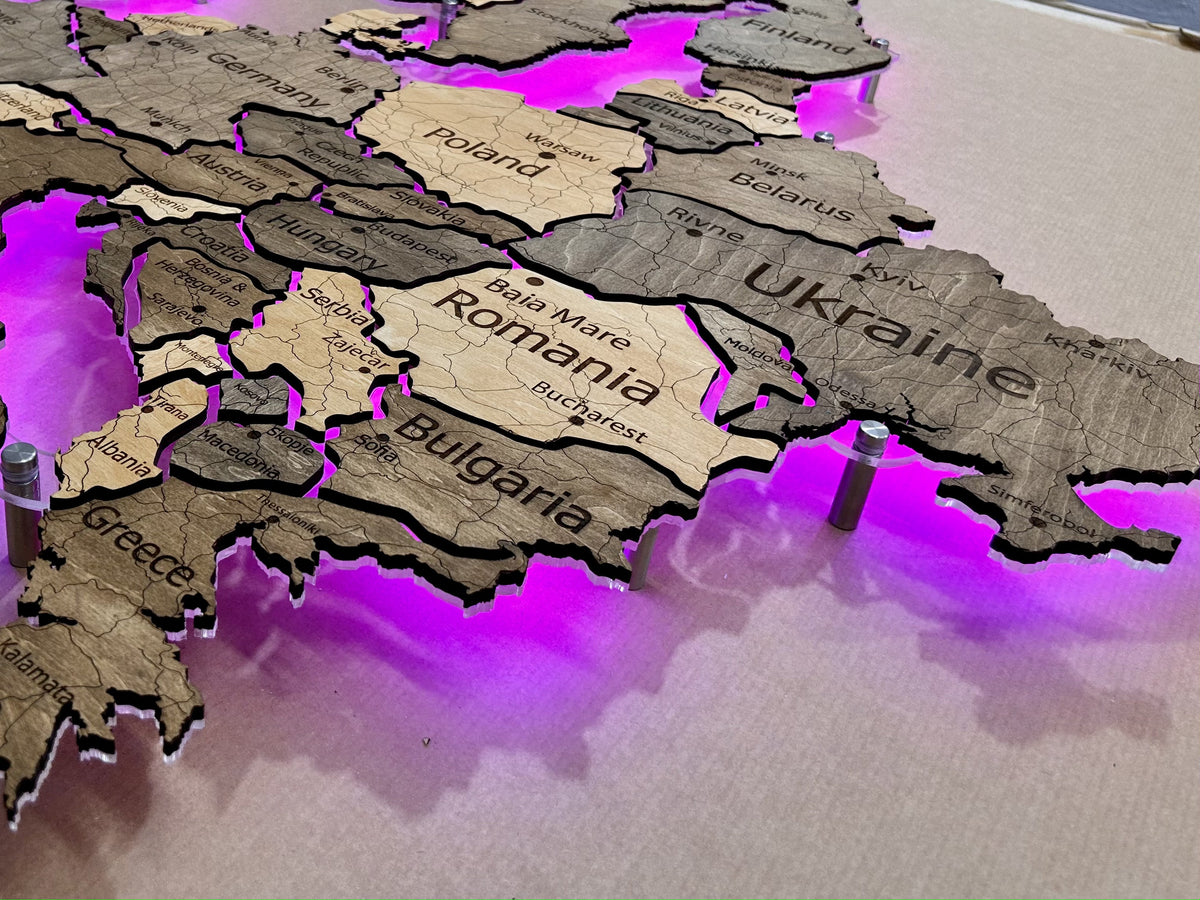 Europe LED RGB map on acrylic glass with backlighting between countries color Nobel — buy | FACTURA