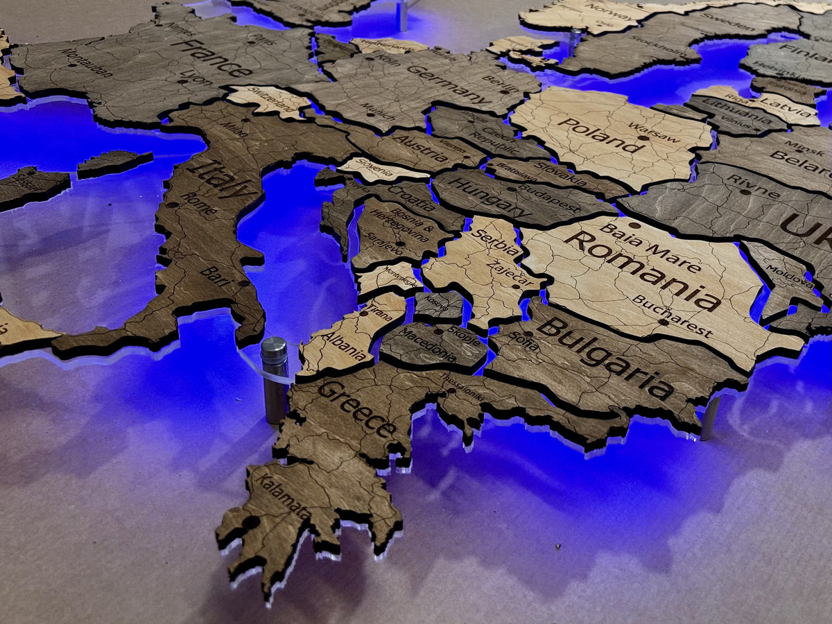 Europe LED RGB map on acrylic glass with backlighting between countries color Nobel — buy | FACTURA