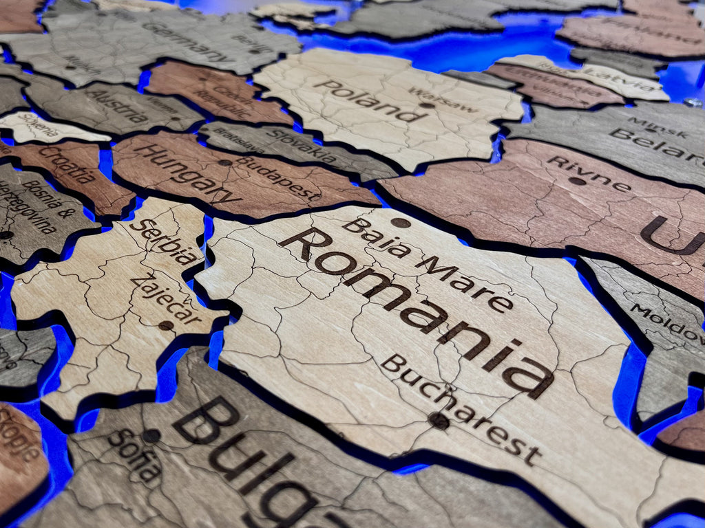 Europe LED RGB map on acrylic glass with backlighting between countries color Warm — buy | FACTURA
