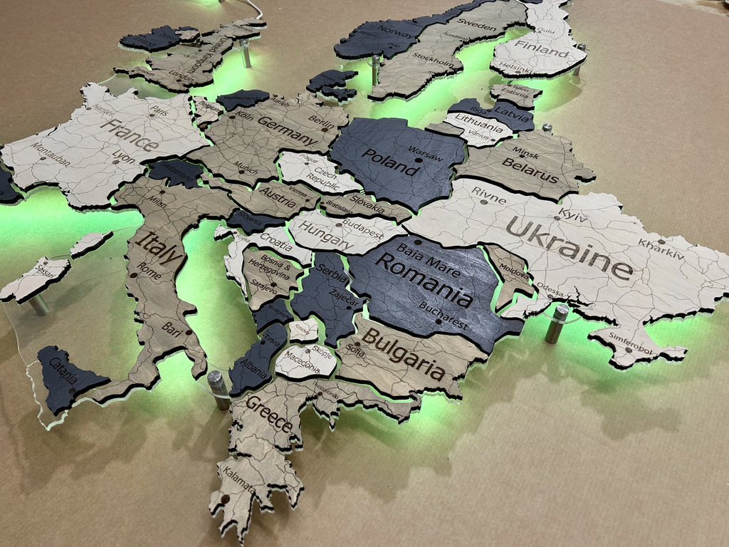 Europe LED RGB map on acrylic glass with backlighting between countries color Deep — buy | FACTURA