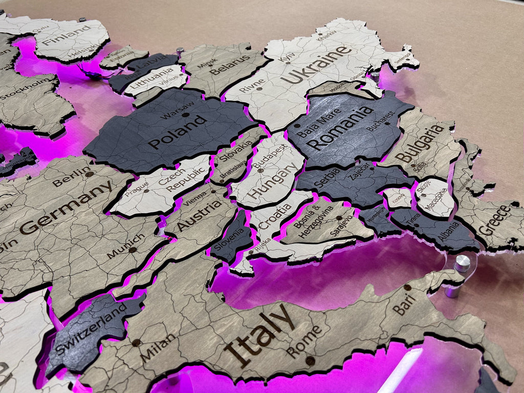 Europe LED RGB map on acrylic glass with backlighting between countries color Deep — buy | FACTURA