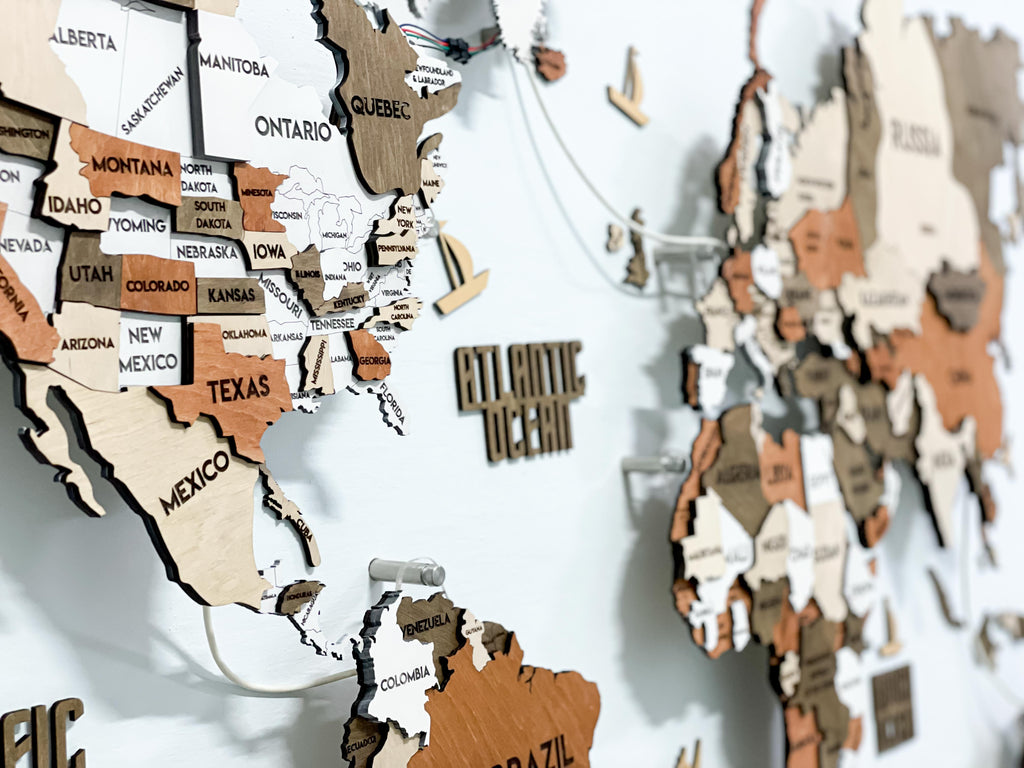 LED 3D Wooden Multilayer world map color Dublin — buy | FACTURA