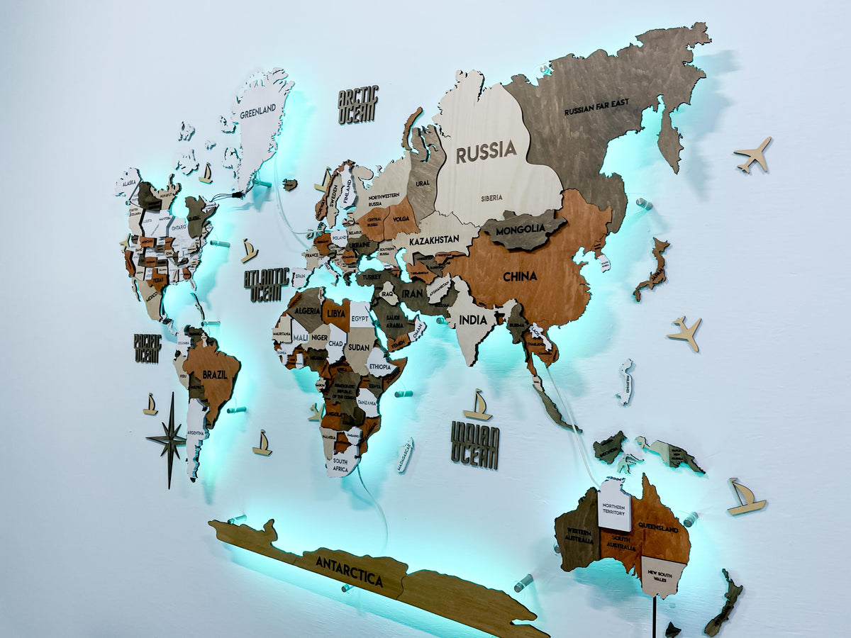 LED 3D Wooden Multilayer world map color Dublin — buy | FACTURA