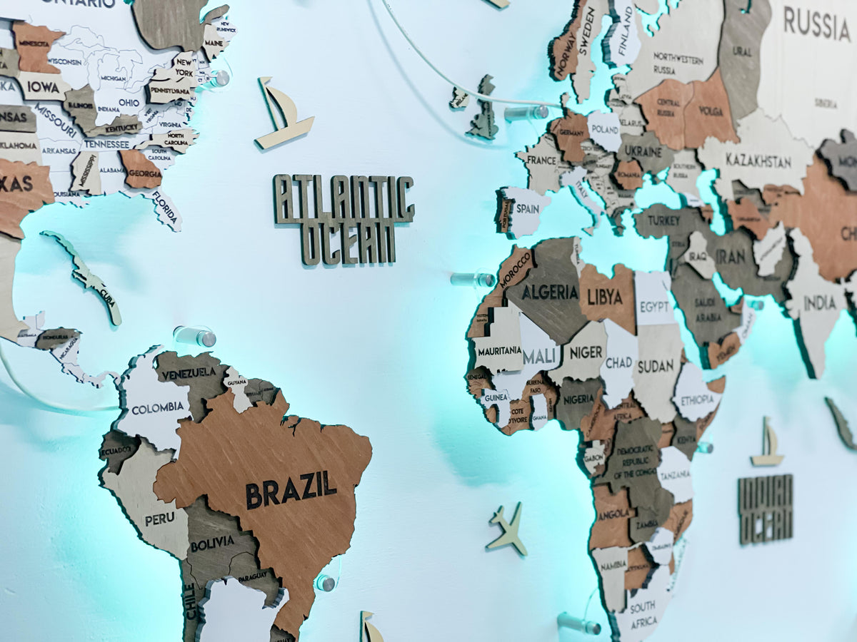LED 3D Wooden Multilayer world map color Dublin — buy | FACTURA