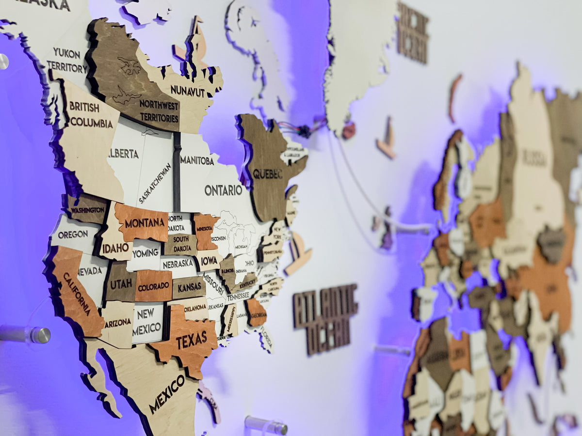 LED 3D Wooden Multilayer world map color Dublin — buy | FACTURA