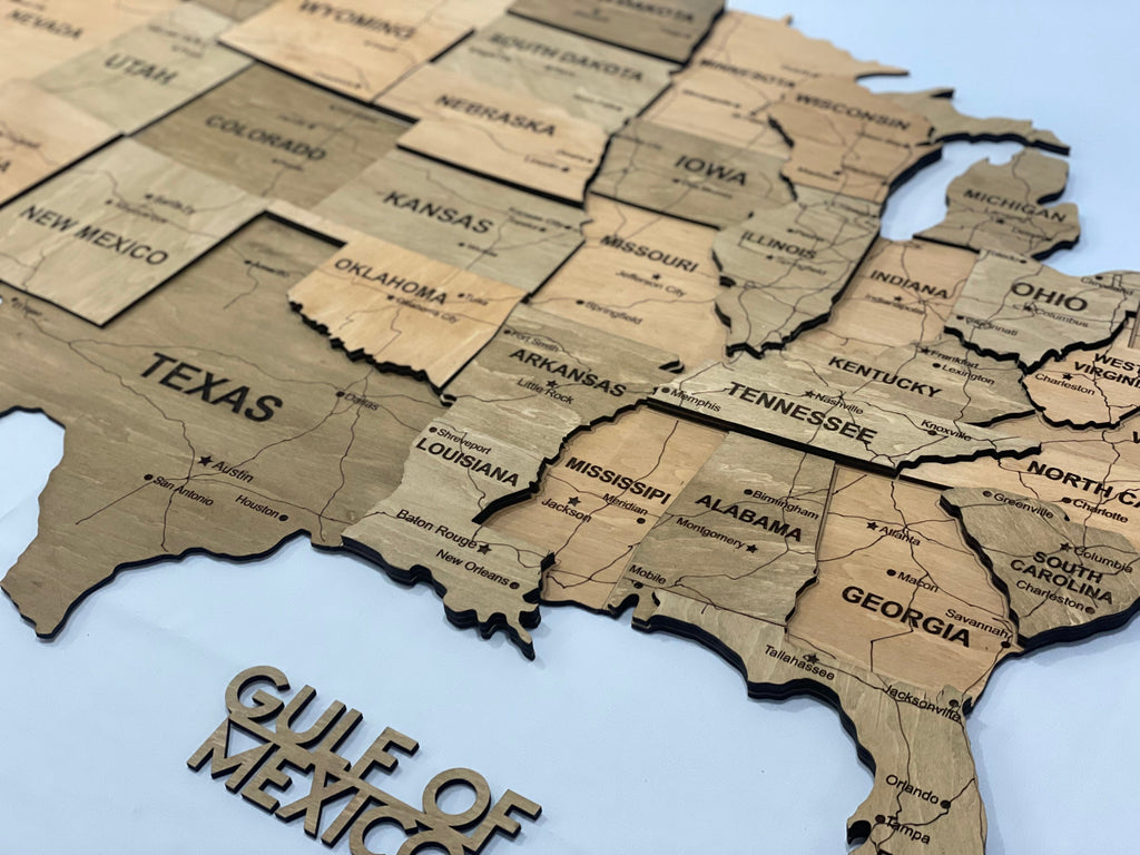3D Wooden USA Map, color Light Tree — buy | FACTURA