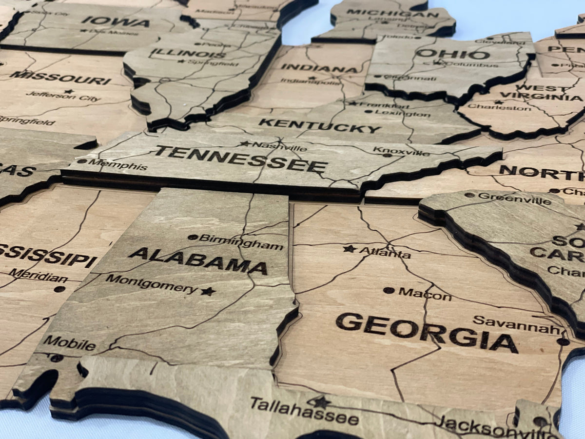 3D Wooden USA Map, color Light Tree — buy | FACTURA
