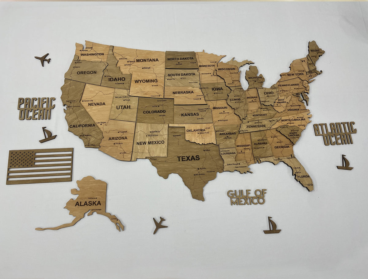 3D Wooden USA Map, color Light Tree — buy | FACTURA