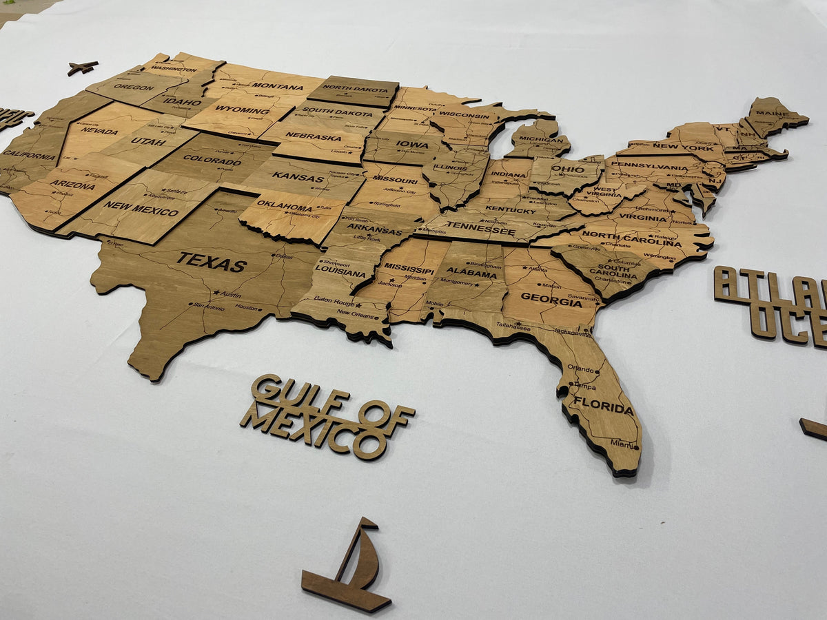 3D Wooden USA Map, color Light Tree — buy | FACTURA