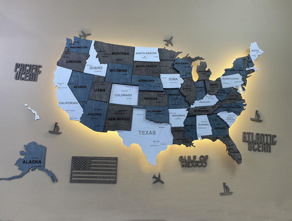 3D LED Wooden USA Map, color Loft — buy | FACTURA