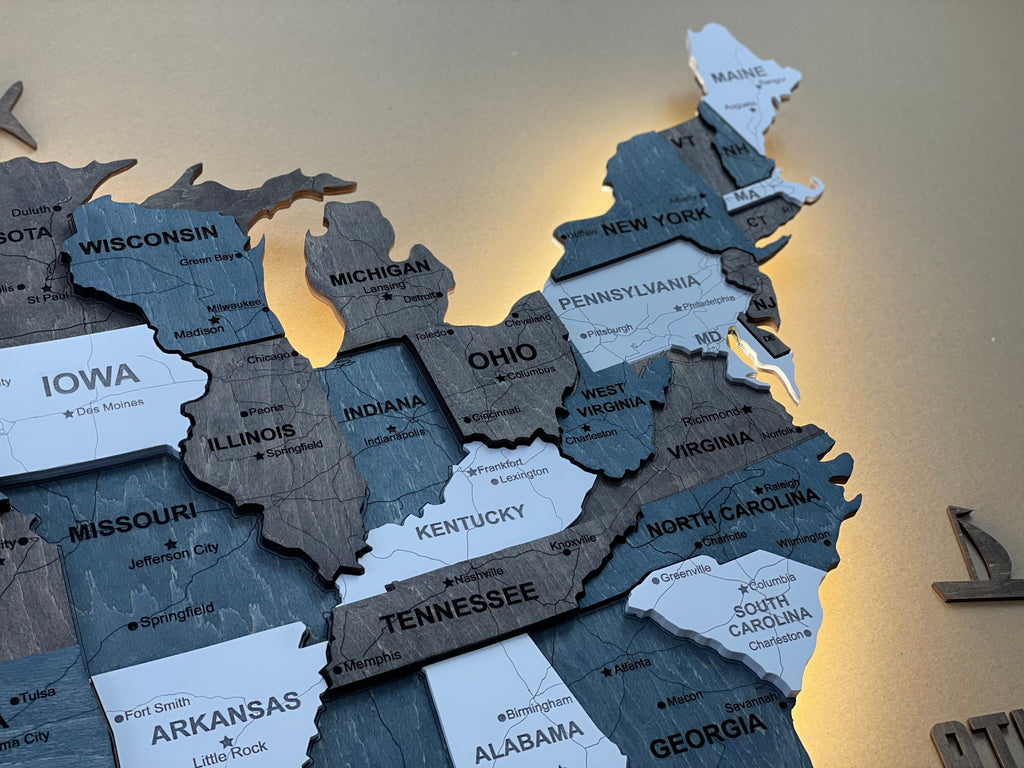 3D LED Wooden USA Map, color Loft — buy | FACTURA