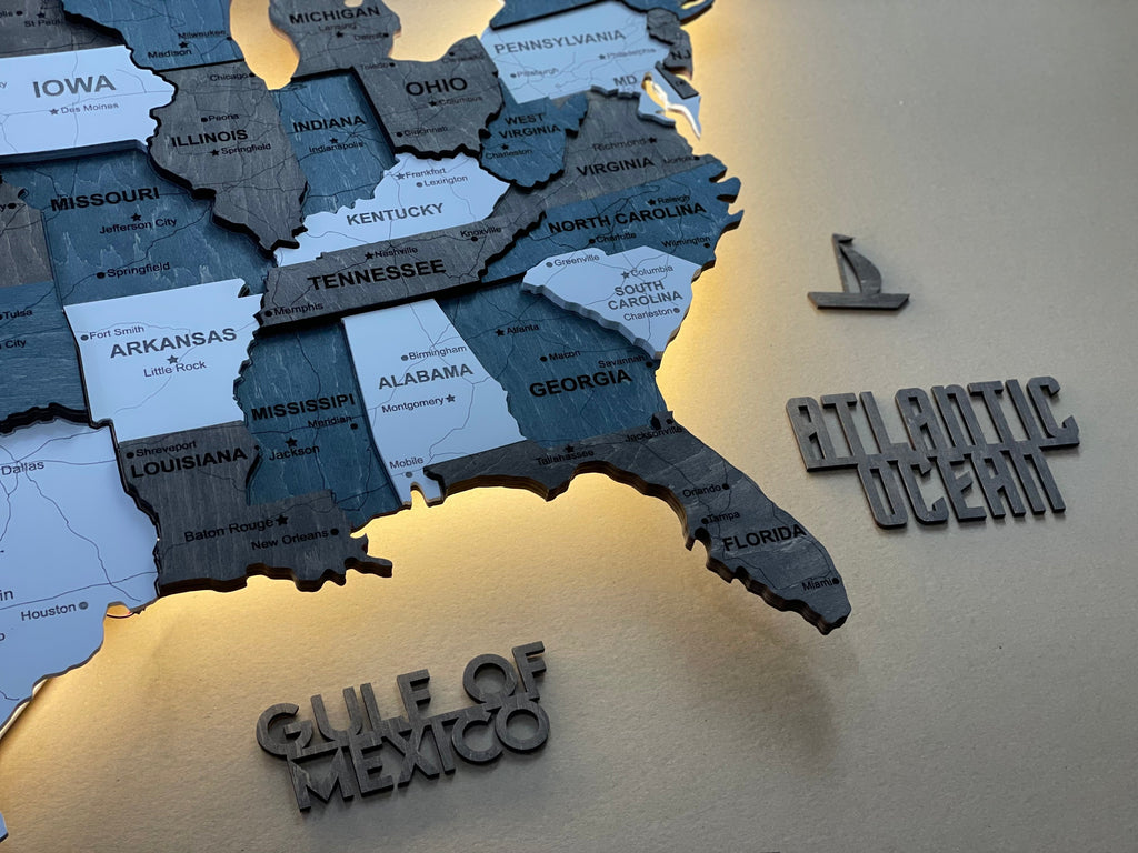 3D LED Wooden USA Map, color Loft — buy | FACTURA