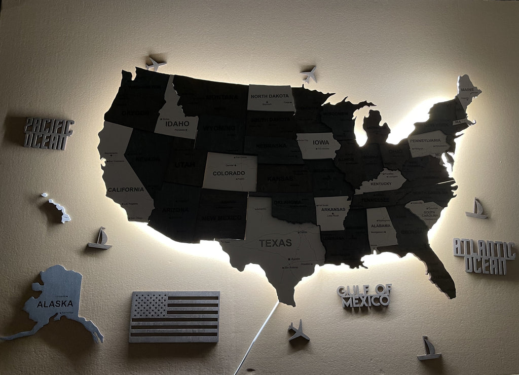 3D LED Wooden USA Map, color Loft — buy | FACTURA