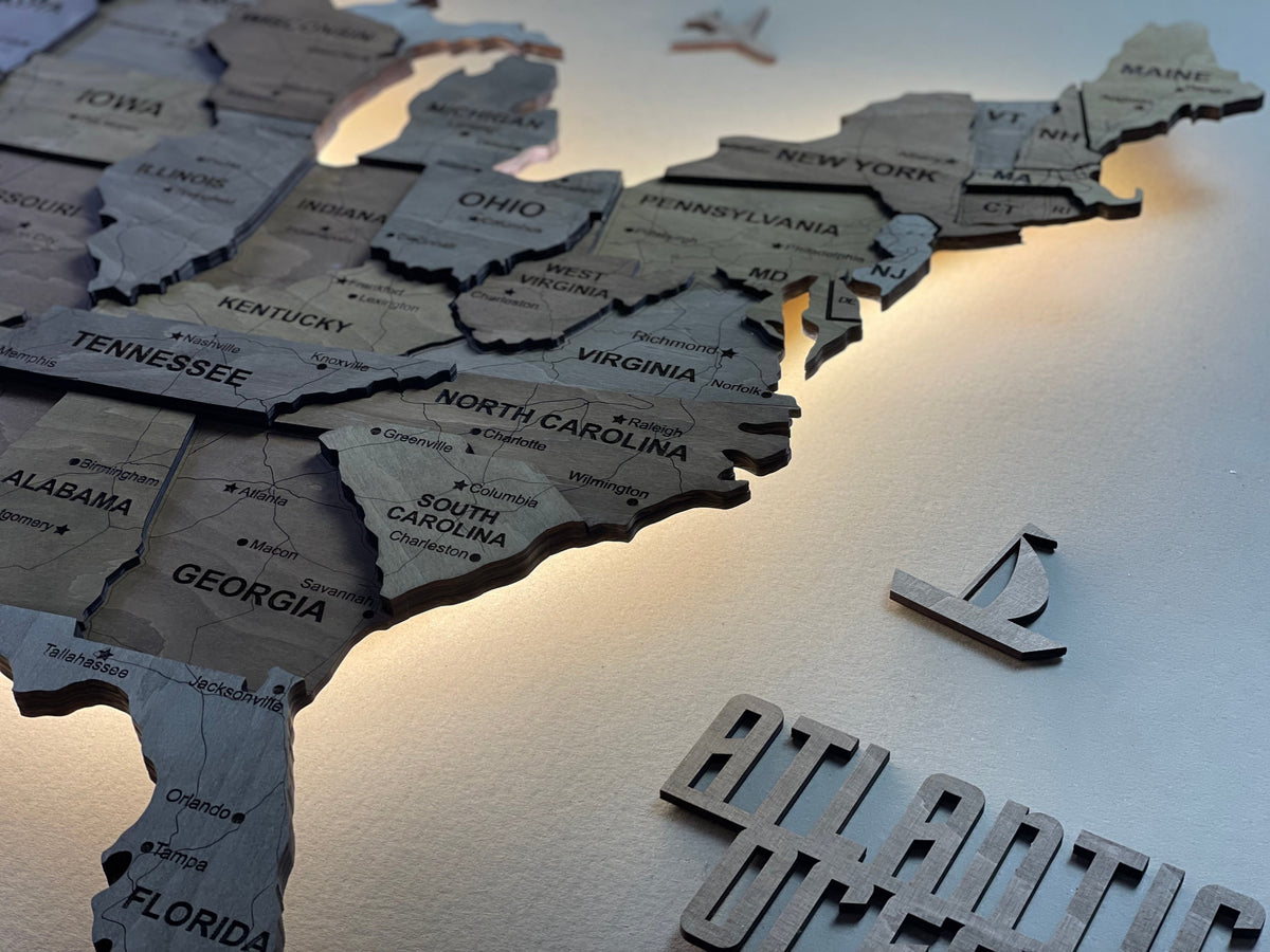 3D LED Wooden USA Map, color Dark Nut — buy | FACTURA