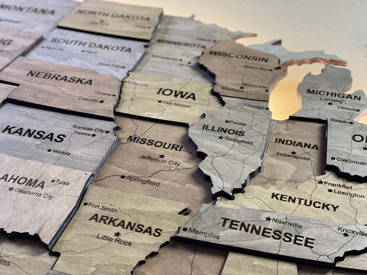 3D LED Wooden USA Map, color Dark Nut — buy | FACTURA