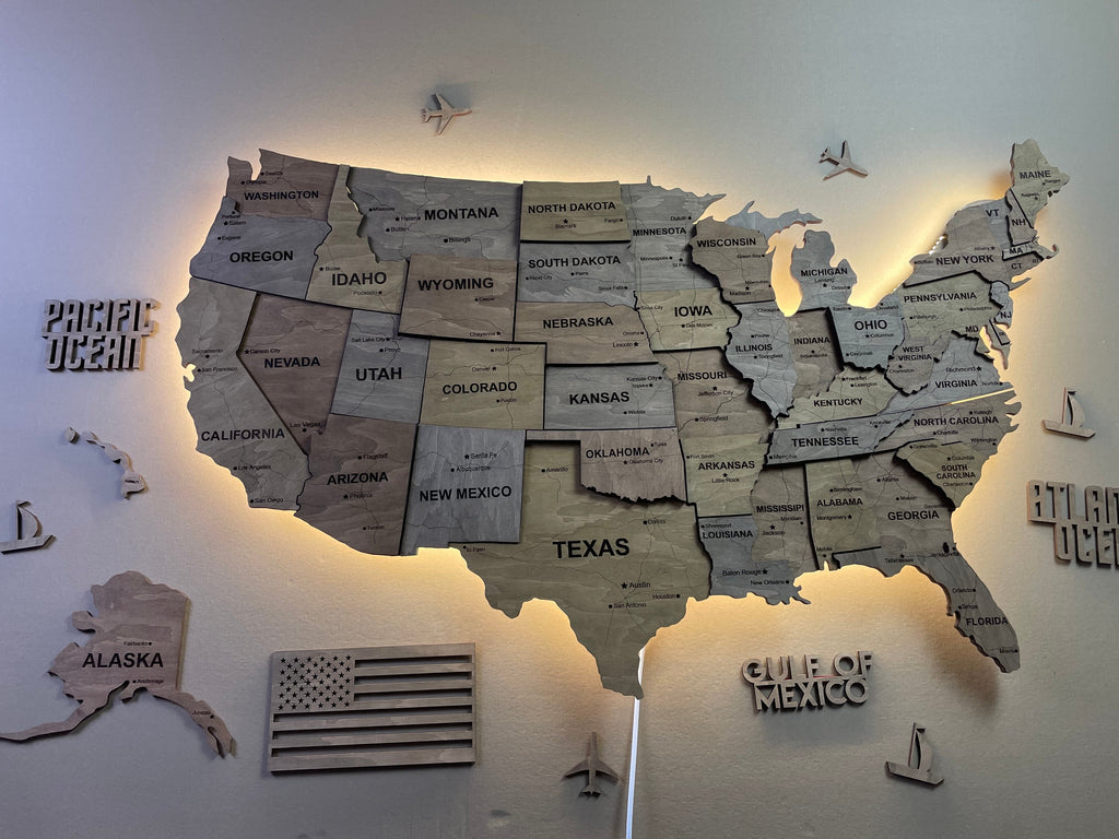 3D LED Wooden USA Map, color Dark Nut — buy | FACTURA