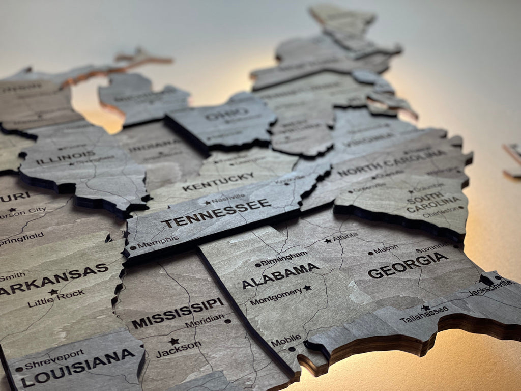 3D LED Wooden USA Map, color Dark Nut — buy | FACTURA