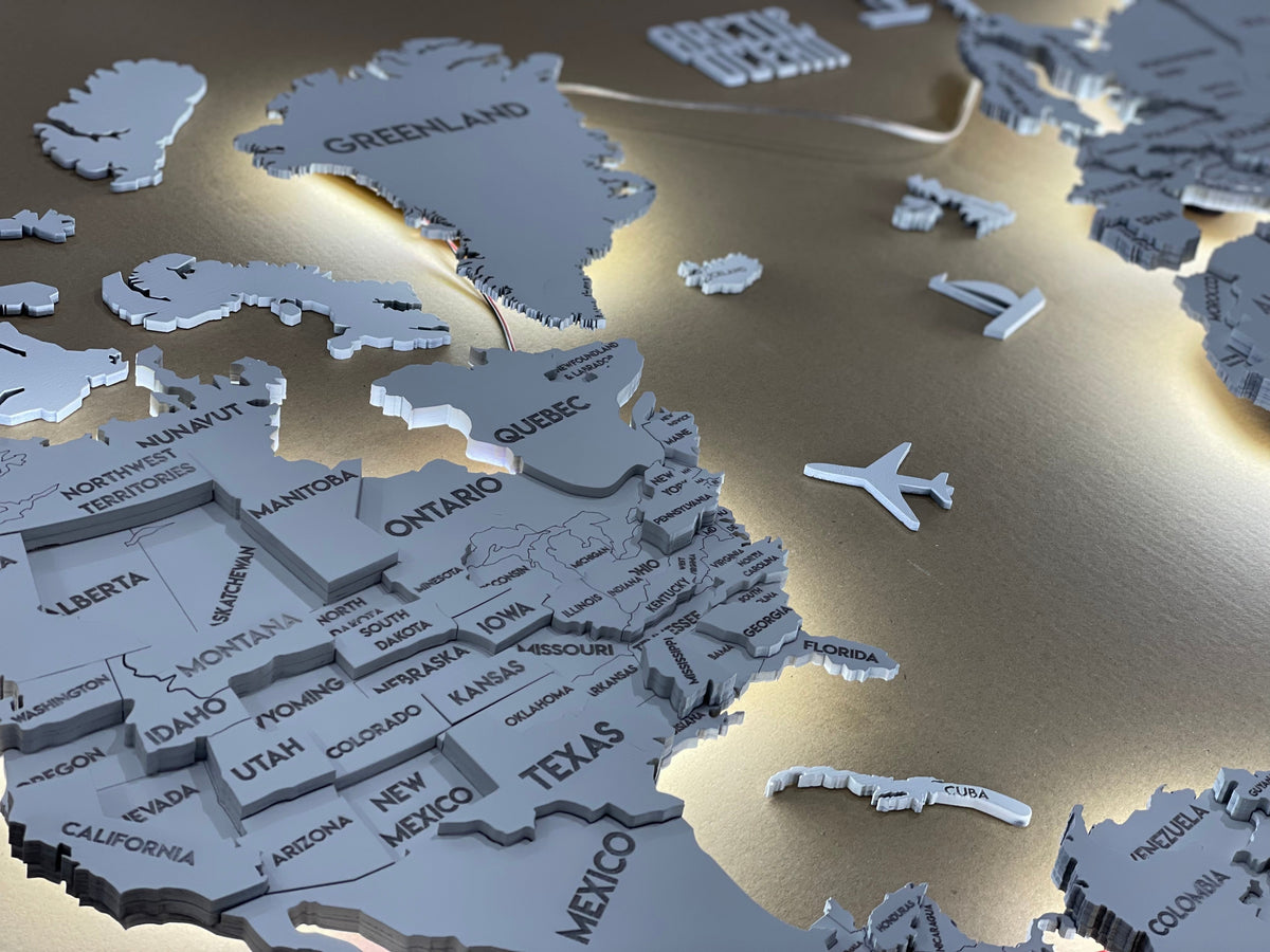 LED 3D Wooden Multilayer world map color White — buy | FACTURA
