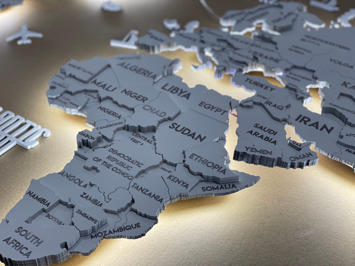 LED 3D Wooden Multilayer world map color White — buy | FACTURA