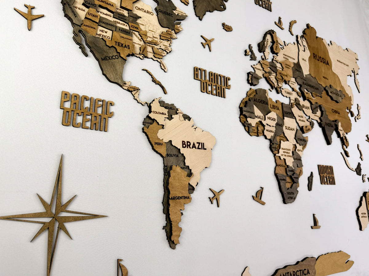 3D Wooden Multilayer world map color Wander — buy | FACTURA