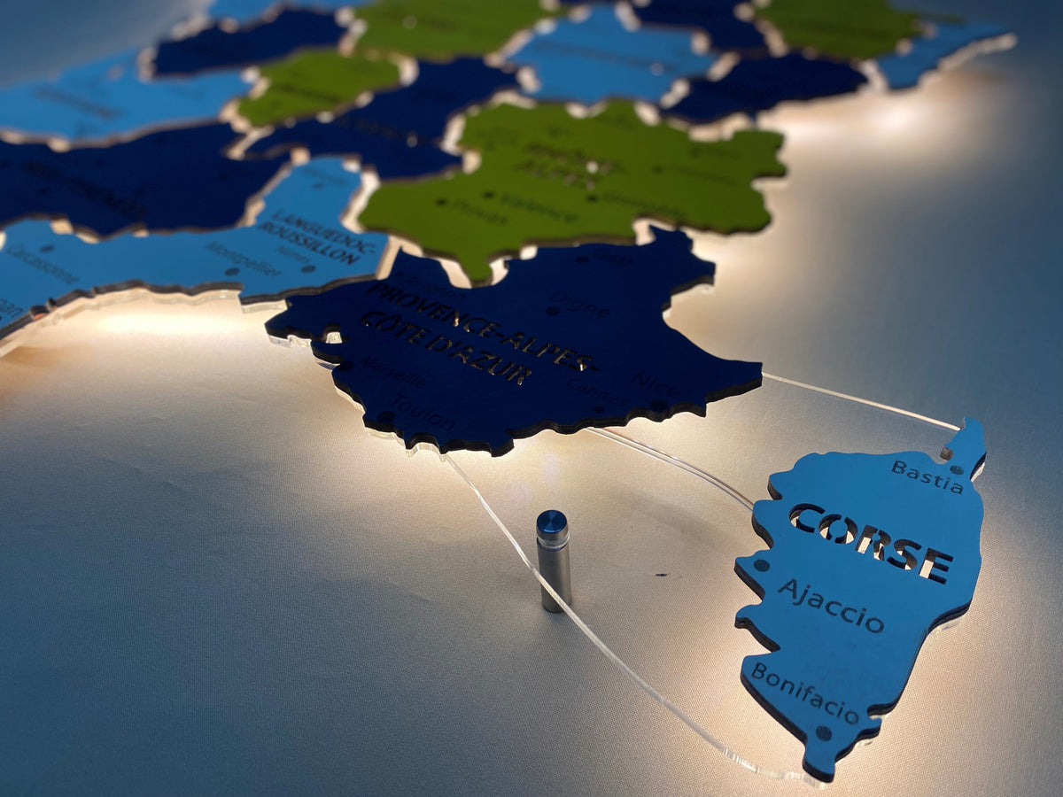 France LED map on acrylic glass with backlighting between regions color Urban — buy | FACTURA