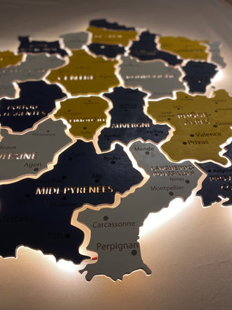 France LED map on acrylic glass with backlighting between regions color Urban — buy | FACTURA