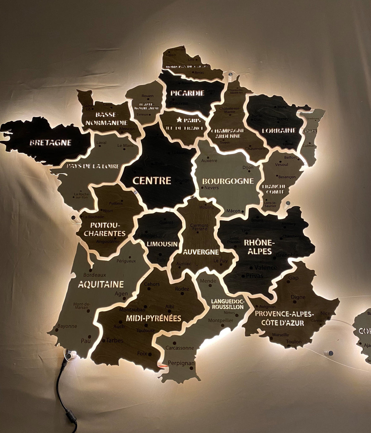 France LED map on acrylic glass with backlighting between regions color Bordo — buy | FACTURA