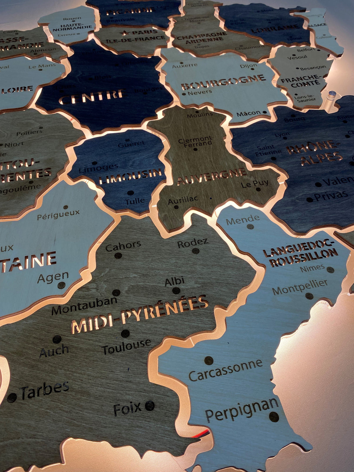 France LED map on acrylic glass with backlighting between regions color Bordo — buy | FACTURA