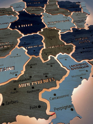 France LED map on acrylic glass with backlighting between regions color Bordo — buy | FACTURA