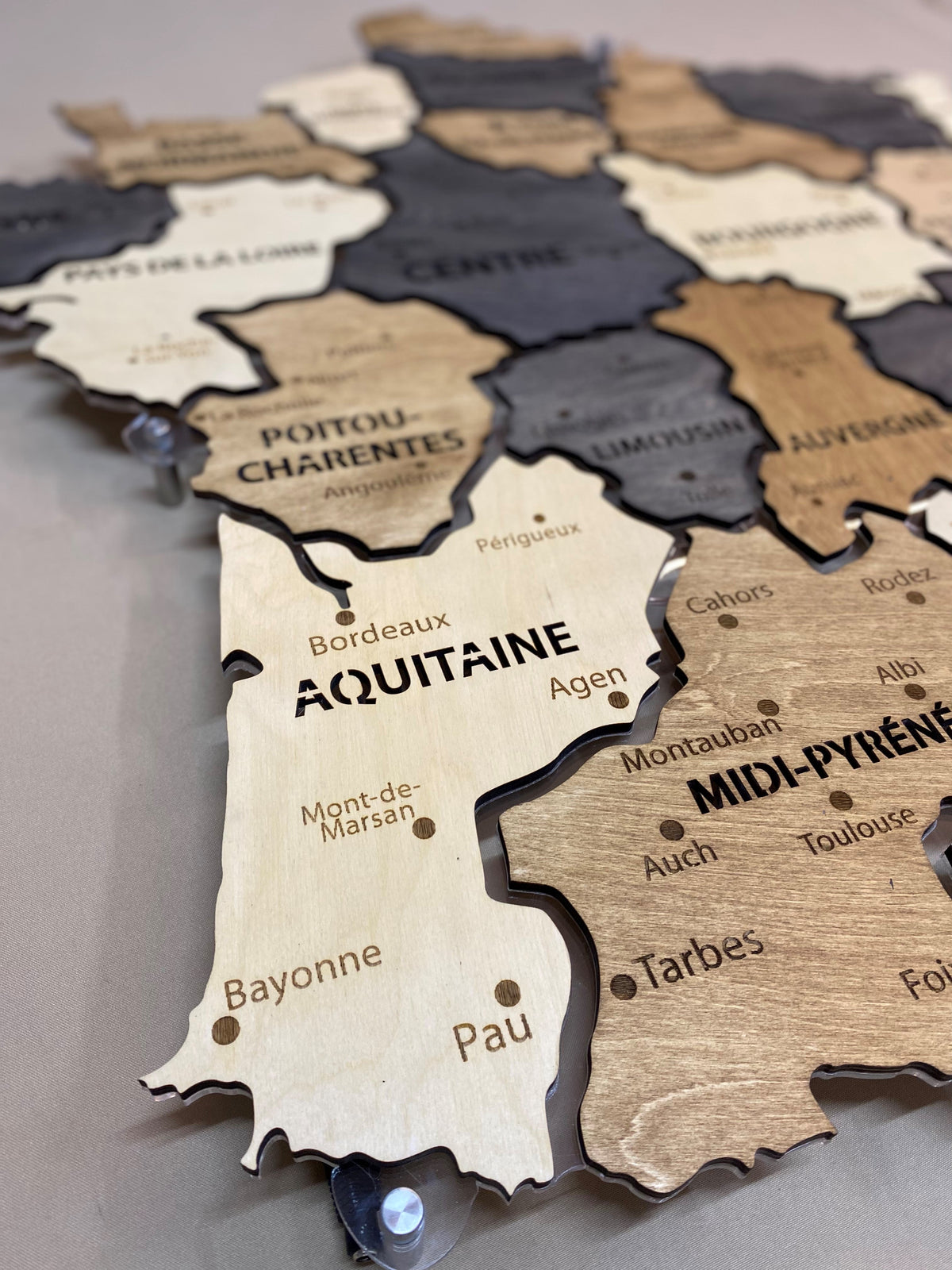 France LED map on acrylic glass with backlighting between regions color Bordo — buy | FACTURA