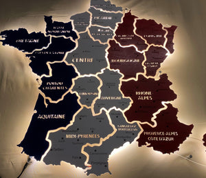 France LED map on acrylic glass with backlighting between regions color Flag — buy | FACTURA