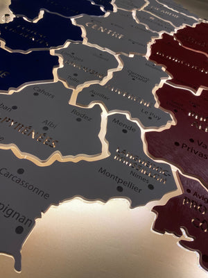 France LED map on acrylic glass with backlighting between regions color Flag — buy | FACTURA