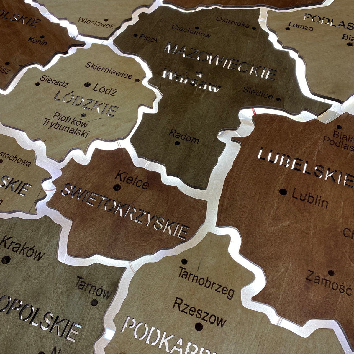 Poland LED map on acrylic glass with backlighting between regions color Soft — buy | FACTURA