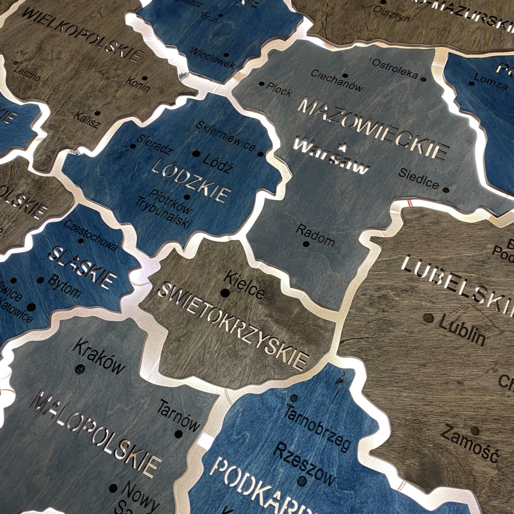Poland LED map on acrylic glass with backlighting between regions color Lodz — buy | FACTURA