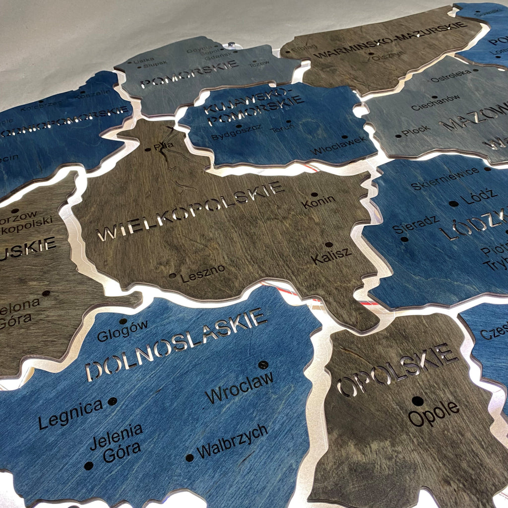 Poland LED map on acrylic glass with backlighting between regions color Lodz — buy | FACTURA
