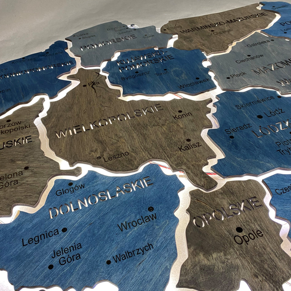 Poland LED map on acrylic glass with backlighting between regions color Lodz — buy | FACTURA