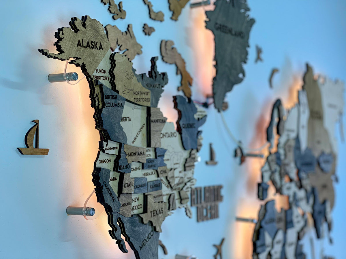 LED 3D Wooden Multilayer world map color Wonder — buy | FACTURA
