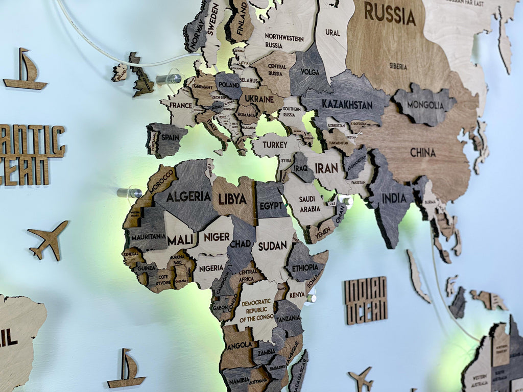 LED 3D Wooden Multilayer world map color Wonder — buy | FACTURA